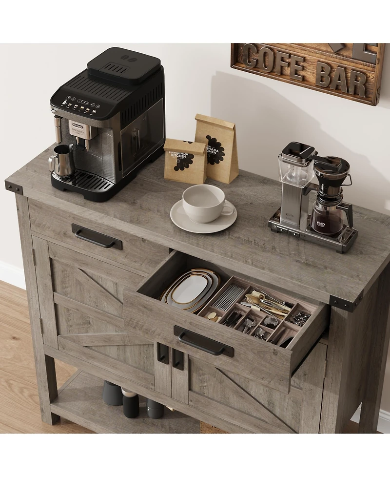 gaomon Modern Farmhouse Coffee Bar Cabinet with Drawers and Shelf