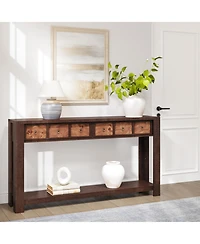 gaomon 54-Inch Farmhouse Wooden Console Table with 2 Drawers and Open Shelf, Entryway Table for Living Room, Hallway and Foyer