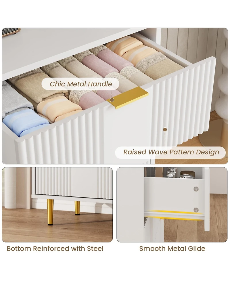 gaomon Fluted Dresser for Bedroom with Drawers, Tall Modern Chest of Drawers with Metal Handle, Wooden Closet Clothes Storage Organizer