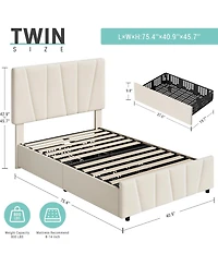 gaomon Twin Upholstered Bed Frame with Adjustable Headboard and 2 Drawers, Velvet Tufted Platform