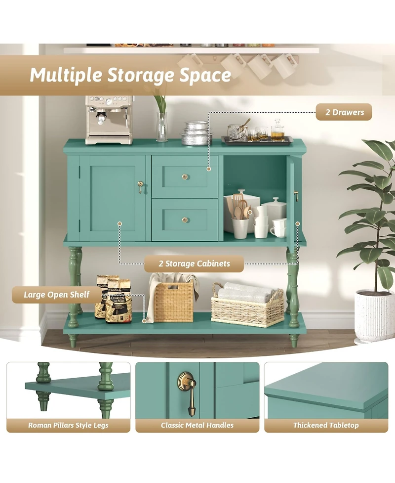 gaomon 42" Farmhouse Wooden Console Table with 2 Drawers, 2 Doors and Storage Shelf