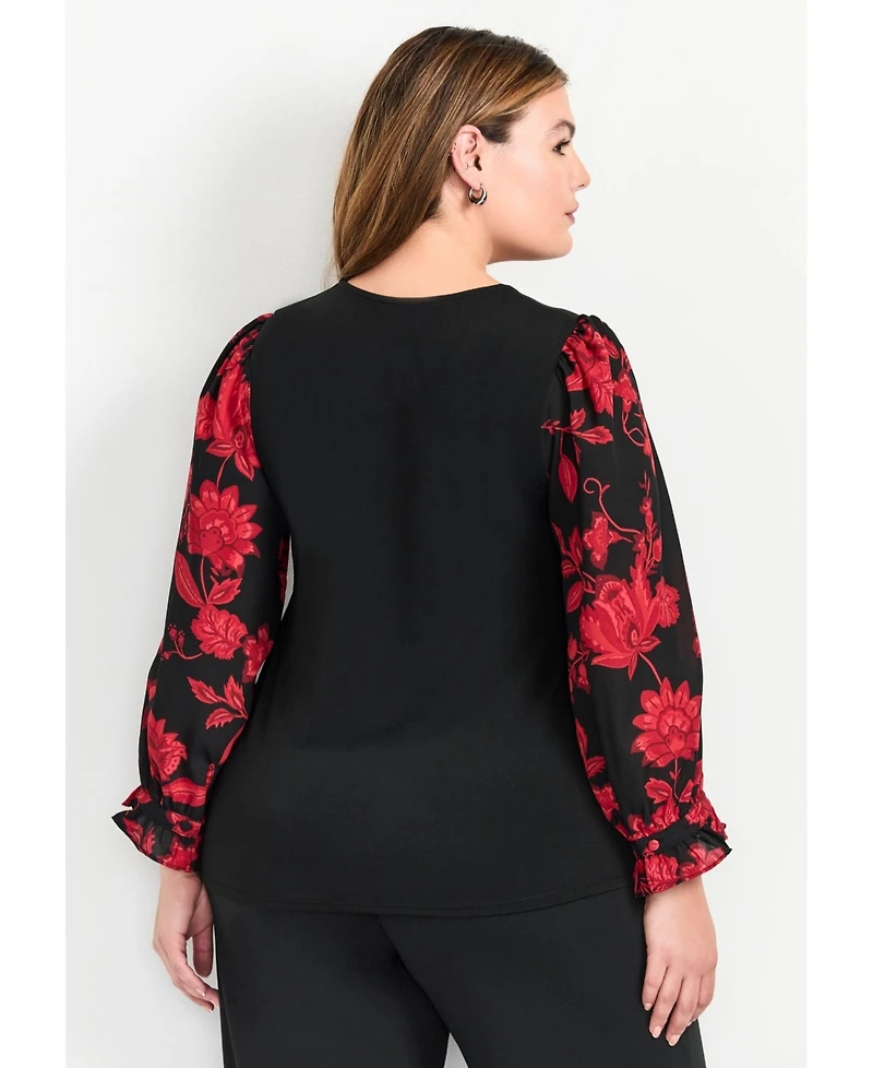 Avenue Plus Scarlet Mix Media Women's Top