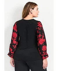 Avenue Plus Scarlet Mix Media Women's Top