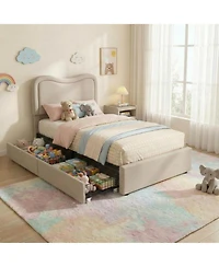 gaomon Full Boucle Bed Frame with 2 Storage Drawers and Led Headboard, Upholstered Platform for Kids