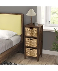 Gouun 3-Tier Narrow Nightstand with 2 Woven Baskets and X-Frame Design