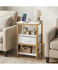Gouun Nightstand with Built-In Charging Station and Adjustable Fabric Drawer