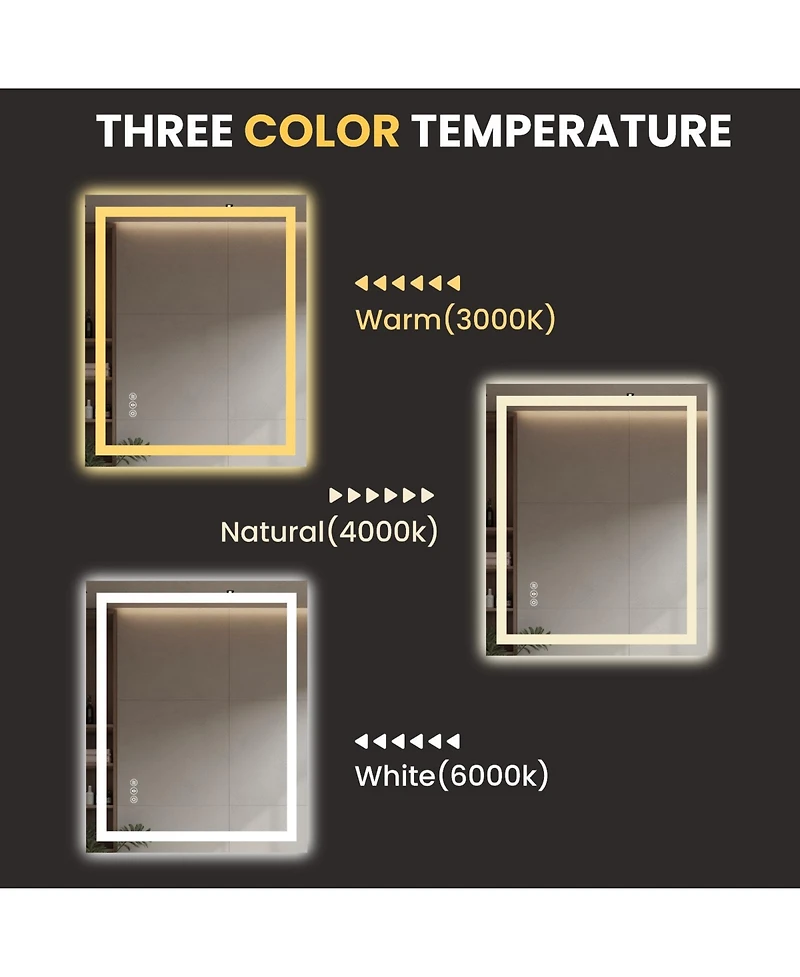 Busdays 20 x 28 Inch Frameless Led Bathroom Mirror Smart Touch Bright Light Modern Wall Mounted Vanity Mirror