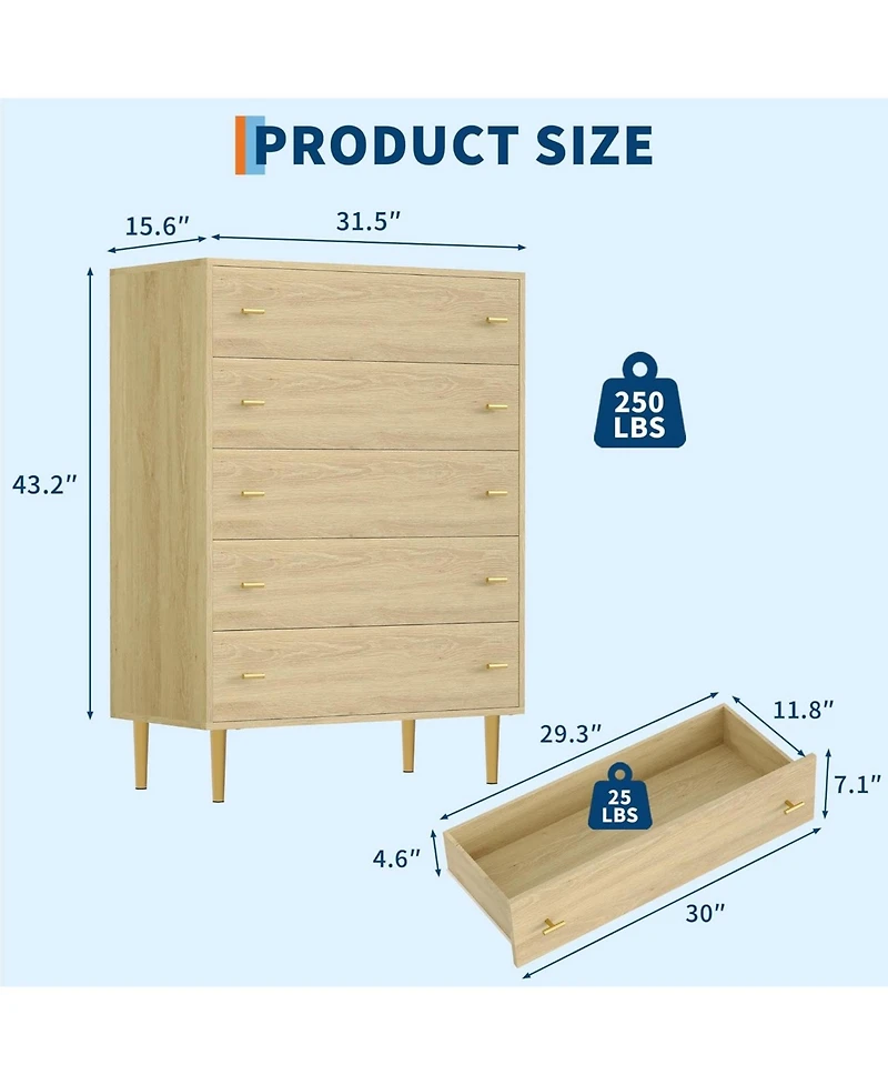 gaomon 44" Tall 5-Drawer Dresser