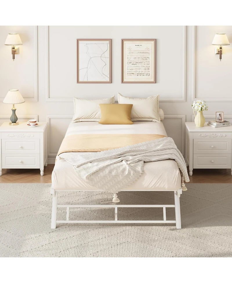 gaomon Twin Pop-Up Trundle Bed Frame with Lockable Casters, Foldable Metal Daybed, Space Saving Design