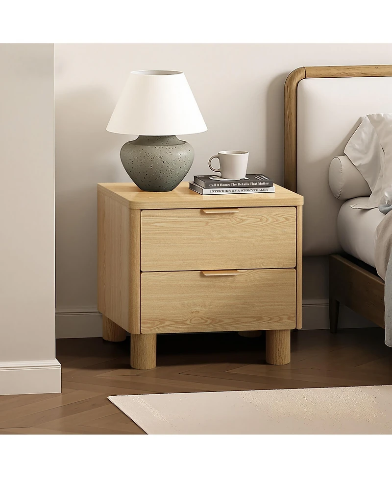 LuxenHome Wood Finish 2-Drawer End Table and Nightstand, Manufactured Wood Side Table