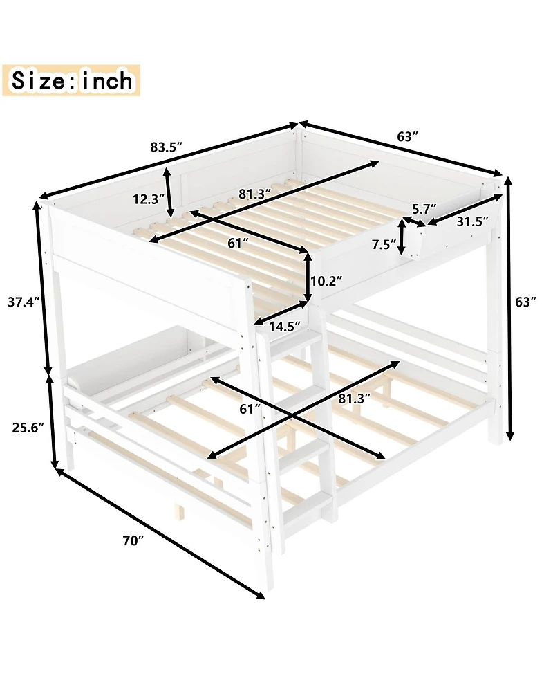 Streamdale Furniture Queen Bunk Bed w/ Storage Shelf and Bookshelf