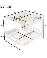 Streamdale Furniture Queen Bunk Bed w/ Storage Shelf and Bookshelf