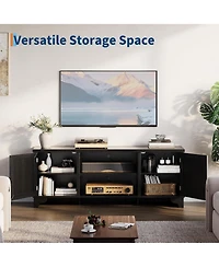 gaomon Rattan Tv Stand for TVs Up to 65 Inches, Boho Entertainment Center Cabinet with Open Shelf, Media Console Table Living Room, Bedroom