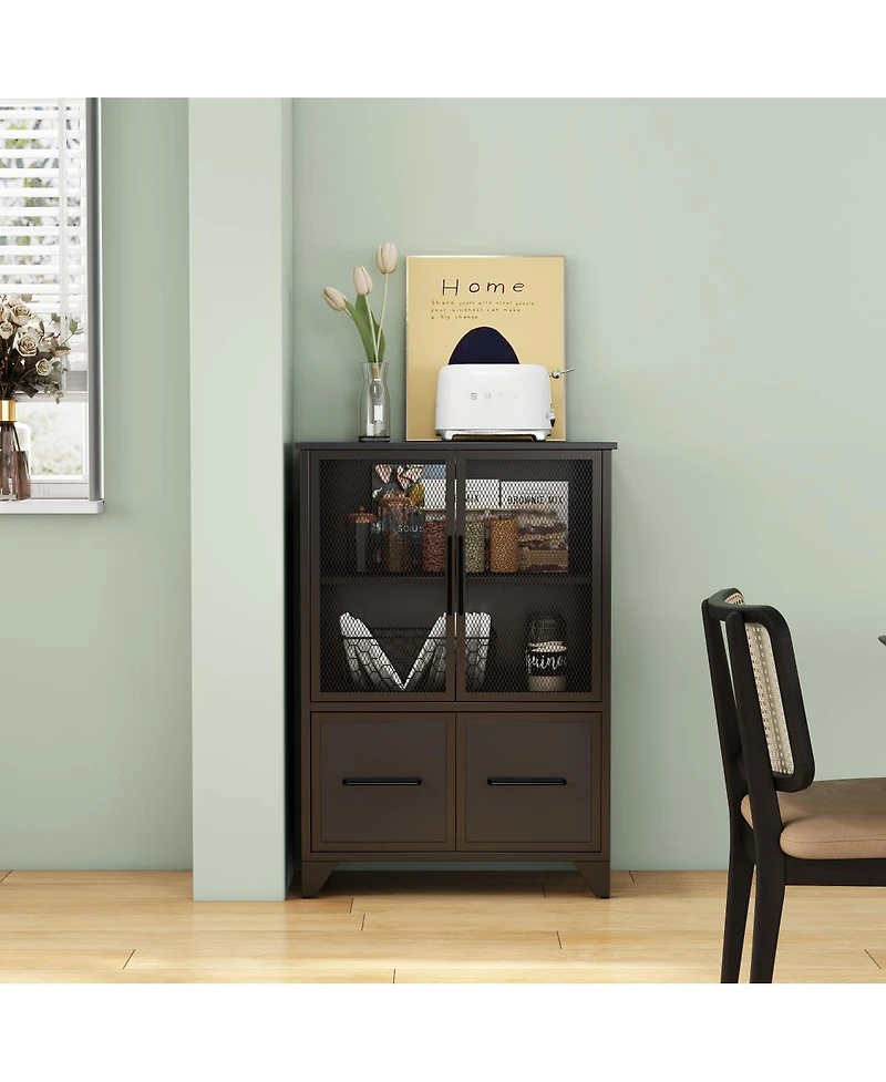 Streamdale Furniture Metal Storage Cabinet with 4 Doors and Adjustable Shelf