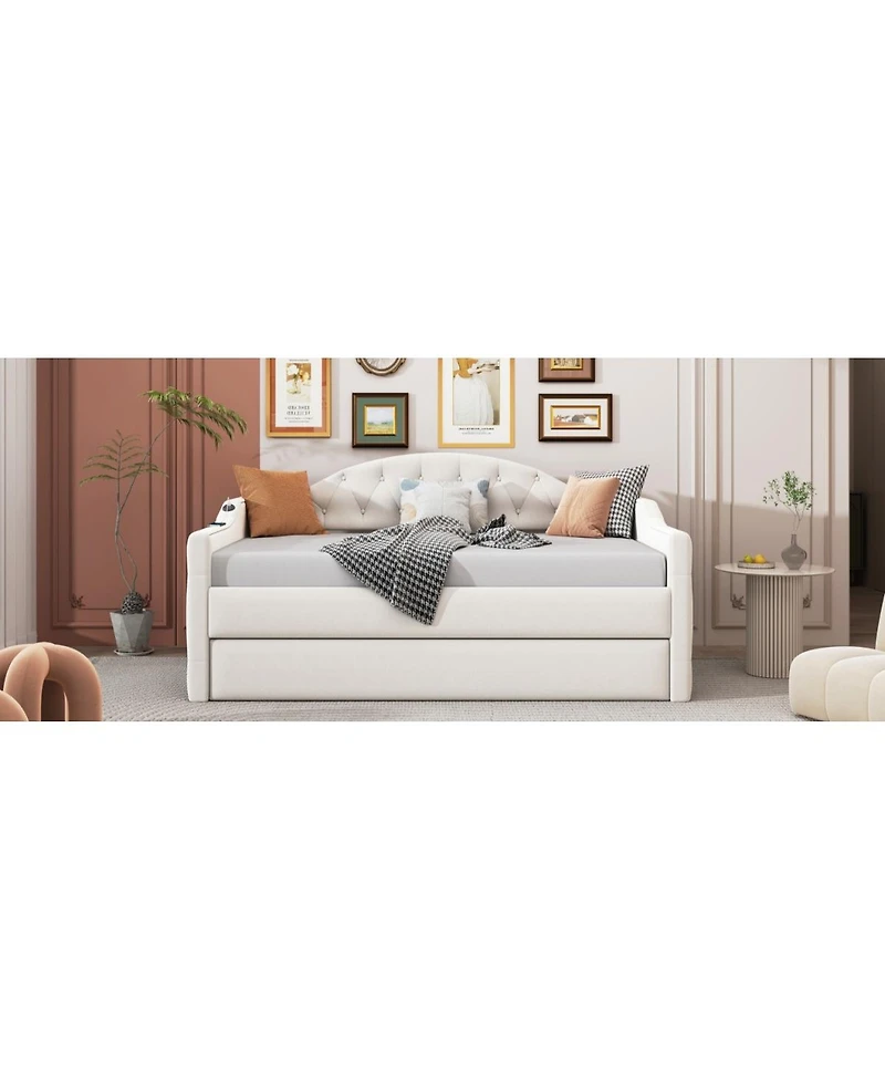 Streamdale Furniture Velvet Twin Daybed w/Trundle and Usb Charging