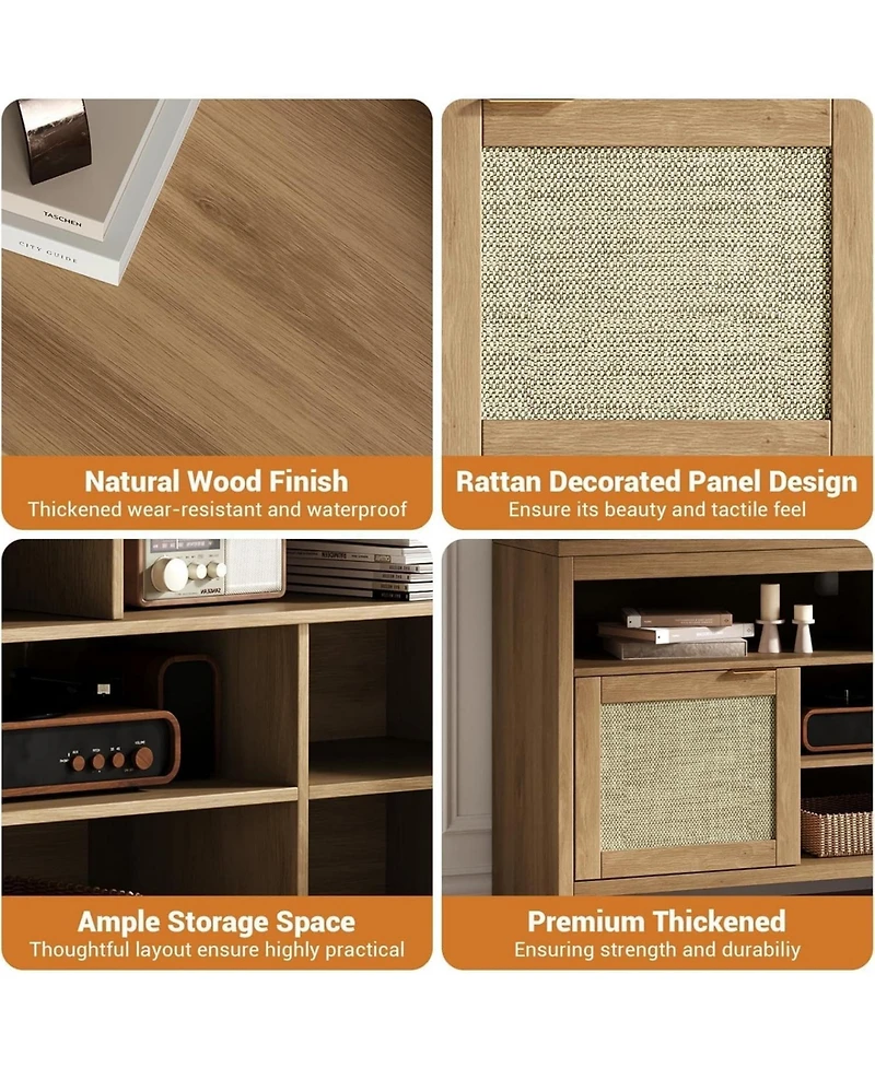 gaomon 2 Pack Modern Rattan Entertainment Center with Storage, Boho Tv Stand for TVs , Adjustable Shelves & Wooden Media Console Cabinet