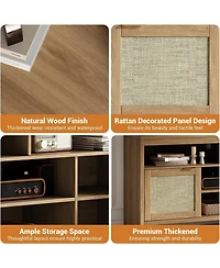 gaomon 2 Pack Modern Rattan Entertainment Center with Storage, Boho Tv Stand for TVs , Adjustable Shelves & Wooden Media Console Cabinet