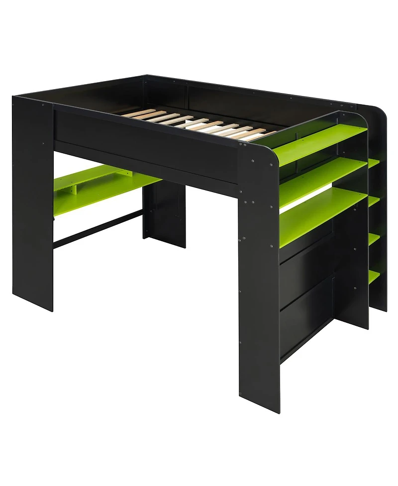 Streamdale Furniture Wood Bunk Bed w/Desk, Wardrobe, Storage, Rgb Light