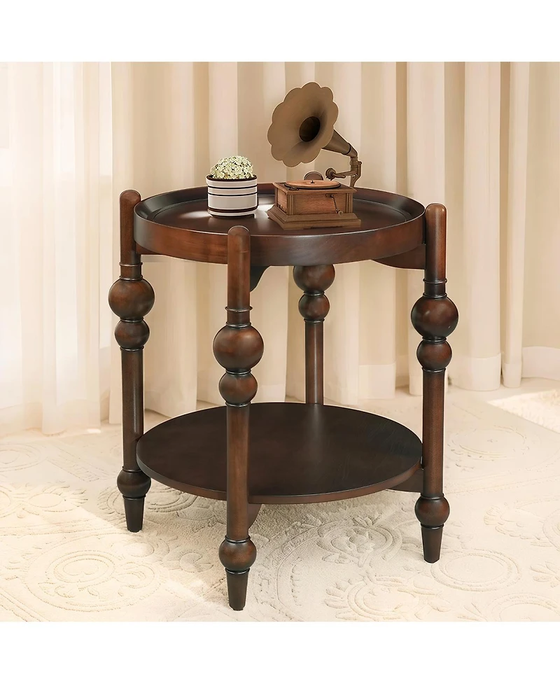 Streamdale Furniture Classic Solid Wood Round Side Table with Lower Shelf