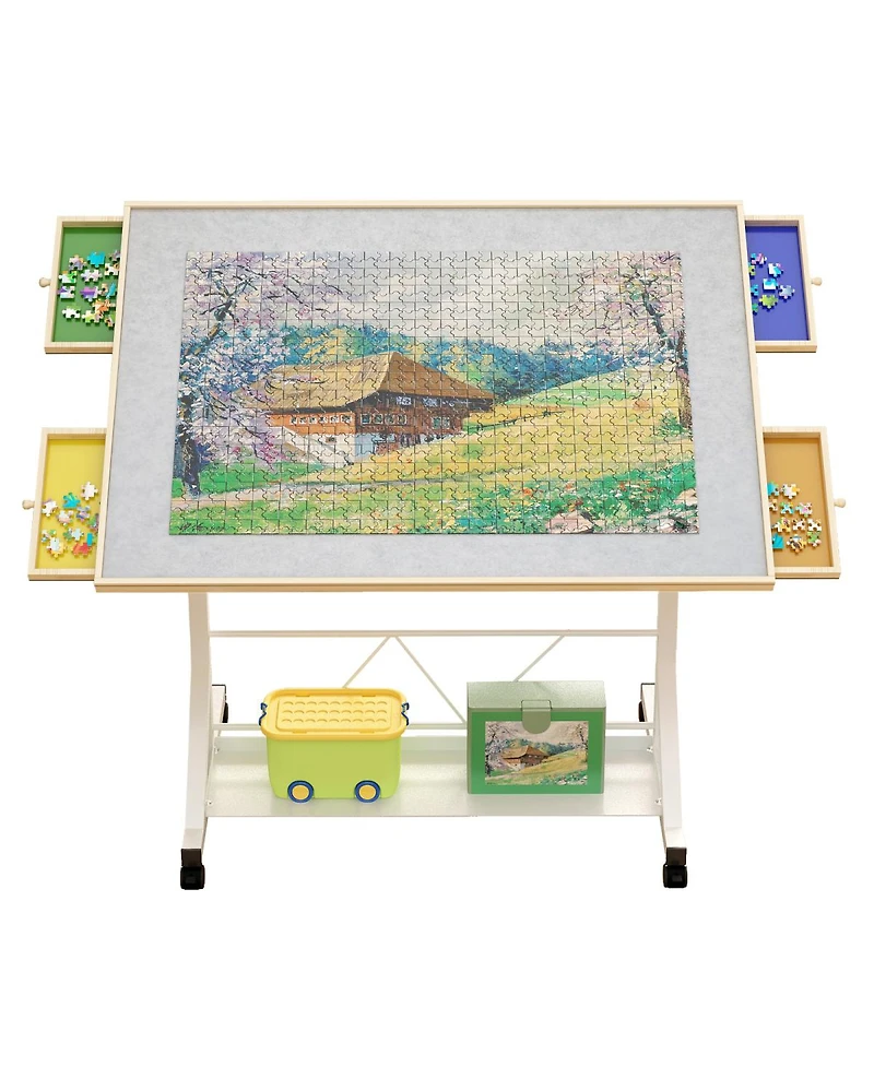 Streamdale Furniture Wooden Tilting Puzzle Table with Drawer Legs and Wheels