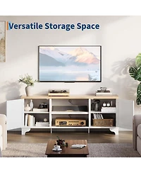 gaomon Rattan Tv Stand for TVs Up to 65 Inches, Boho Entertainment Center Cabinet with Open Shelf, Media Console Table Living Room, Bedroom