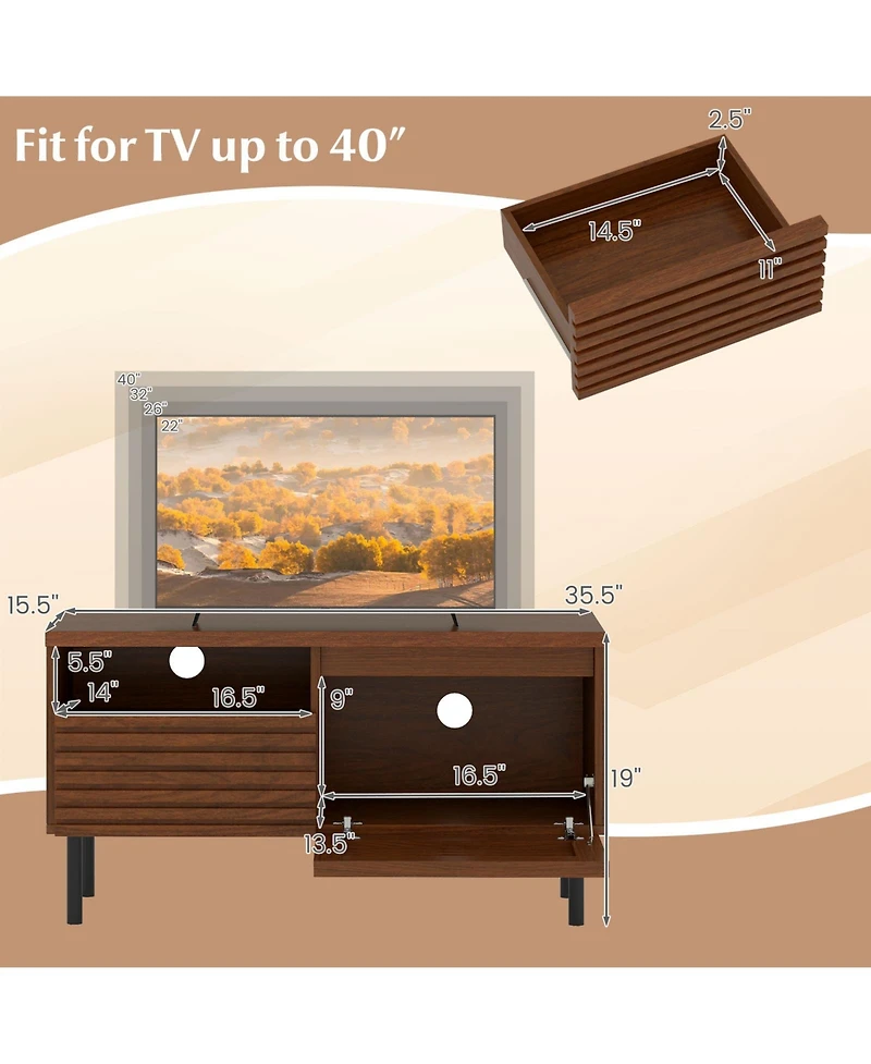 Sugift Mid Century Fluted Tv Stand for 40 in Tv with Open Storage