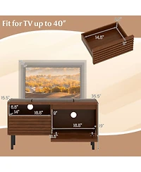 Sugift Mid Century Fluted Tv Stand for 40 in Tv with Open Storage