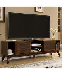 Rainsken Mid Century Modern Rattan Tv Stand for TVs