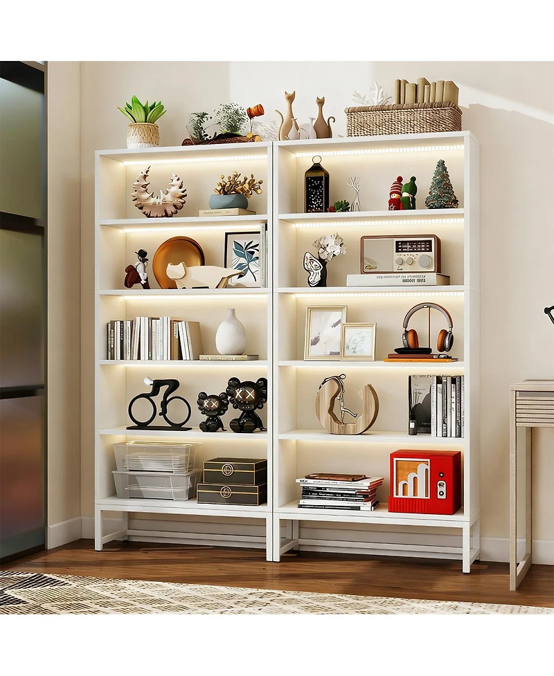 Streamdale Furniture Led 5-Tier Tall Bookcase with Storage