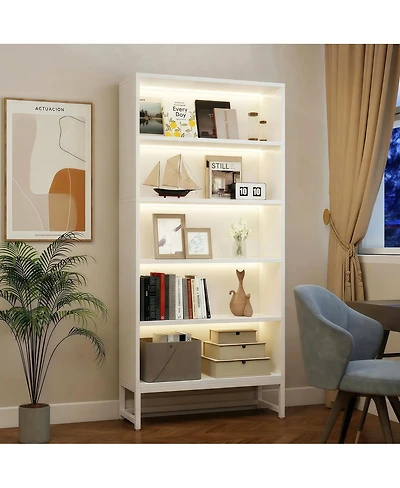 Streamdale Furniture Led 5-Tier Tall Bookcase with Storage
