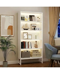 Streamdale Furniture Led 5-Tier Tall Bookcase with Storage