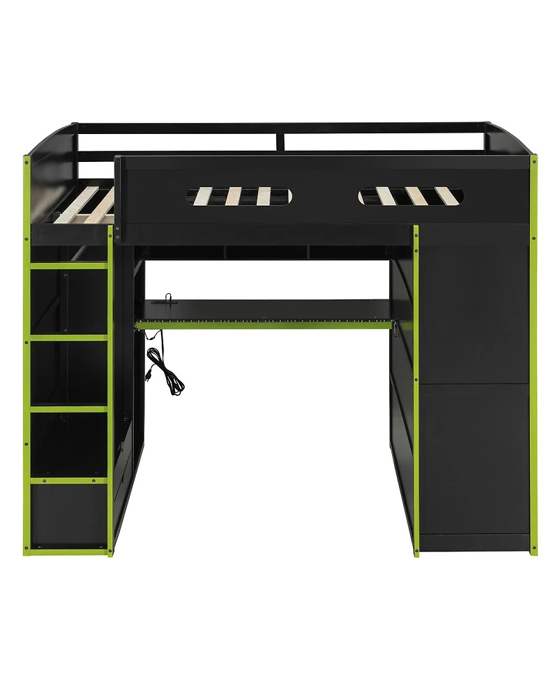 Streamdale Furniture Wood Loft Bed w/Desk, Wardrobe, Storage, Rgb Light