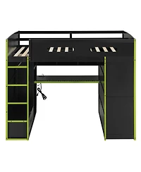 Streamdale Furniture Wood Loft Bed w/Desk, Wardrobe, Storage, Rgb Light