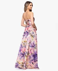 Betsy & Adam Women's Printed Strapless Ball Gown