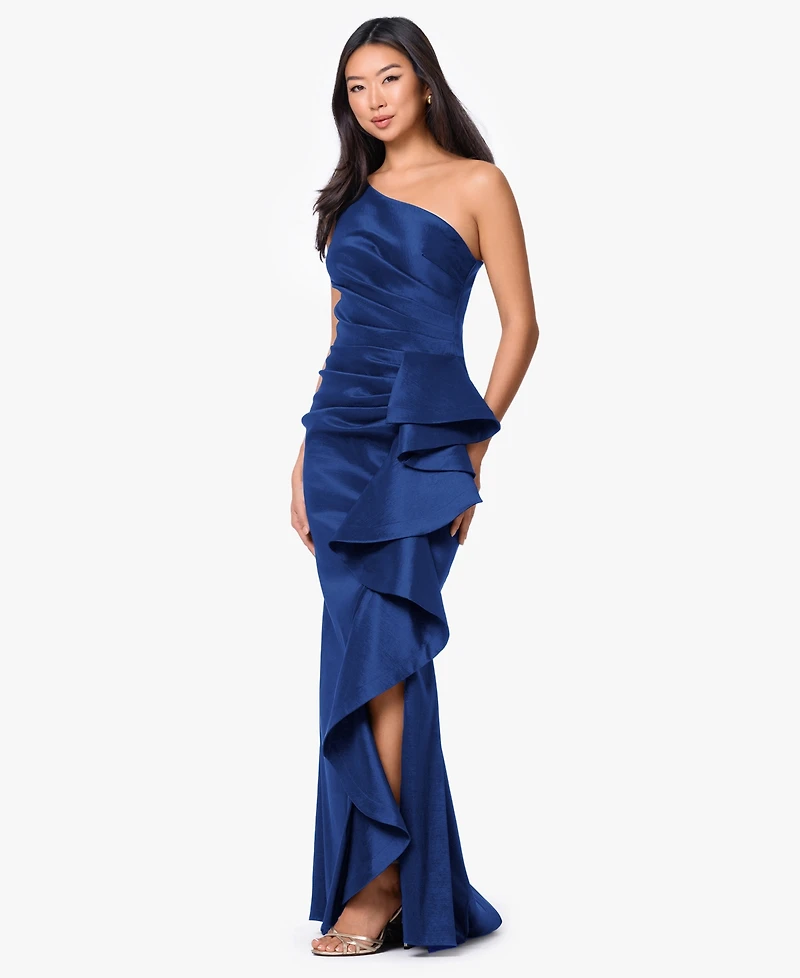 Betsy & Adam Women's Long One-Shoulder Dress