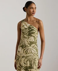 Lauren Ralph Print Georgette One-Shoulder Gown