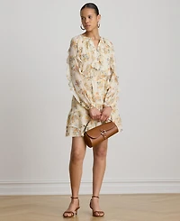 Lauren Ralph Women's Band Collar Floral Ruffle-Trim Tiered Dress