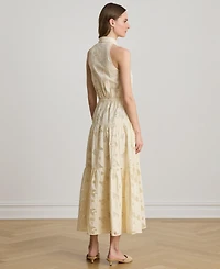 Lauren Ralph Women's Spread Collar Floral-Eyelet Voile Tiered Shirt Dress