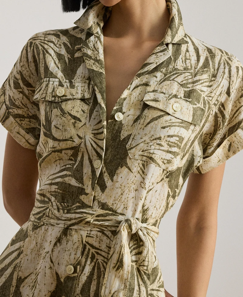 Lauren Ralph Women's Palm-Frond-Print Camp Collar Shirt Dress
