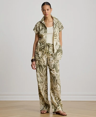 Lauren Ralph Women's Mid-Rise Palm-Frond-Print Wide-Leg Pants