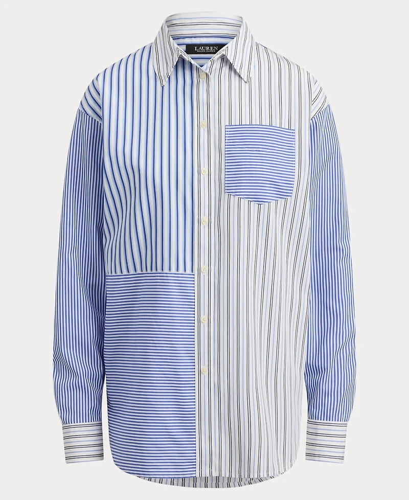 Lauren Ralph Women's Spread Collar Striped Broadcloth Shirt