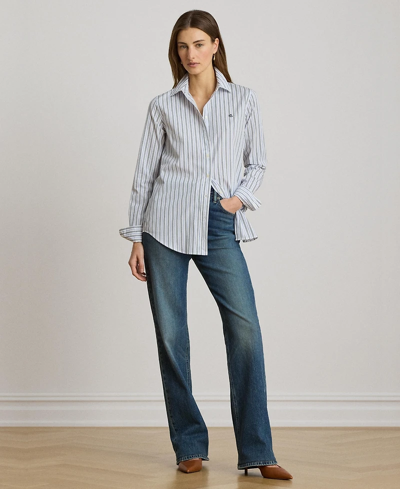 Lauren Ralph Women's Point Collar Striped Broadcloth Shirt