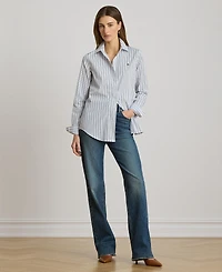 Lauren Ralph Women's Point Collar Striped Broadcloth Shirt