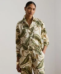 Lauren Ralph Lauren Womens Point Collar Rope Print Twill Shirt
