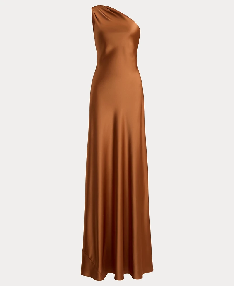 Lauren Ralph Satin Charmeuse One-Shoulder Gown