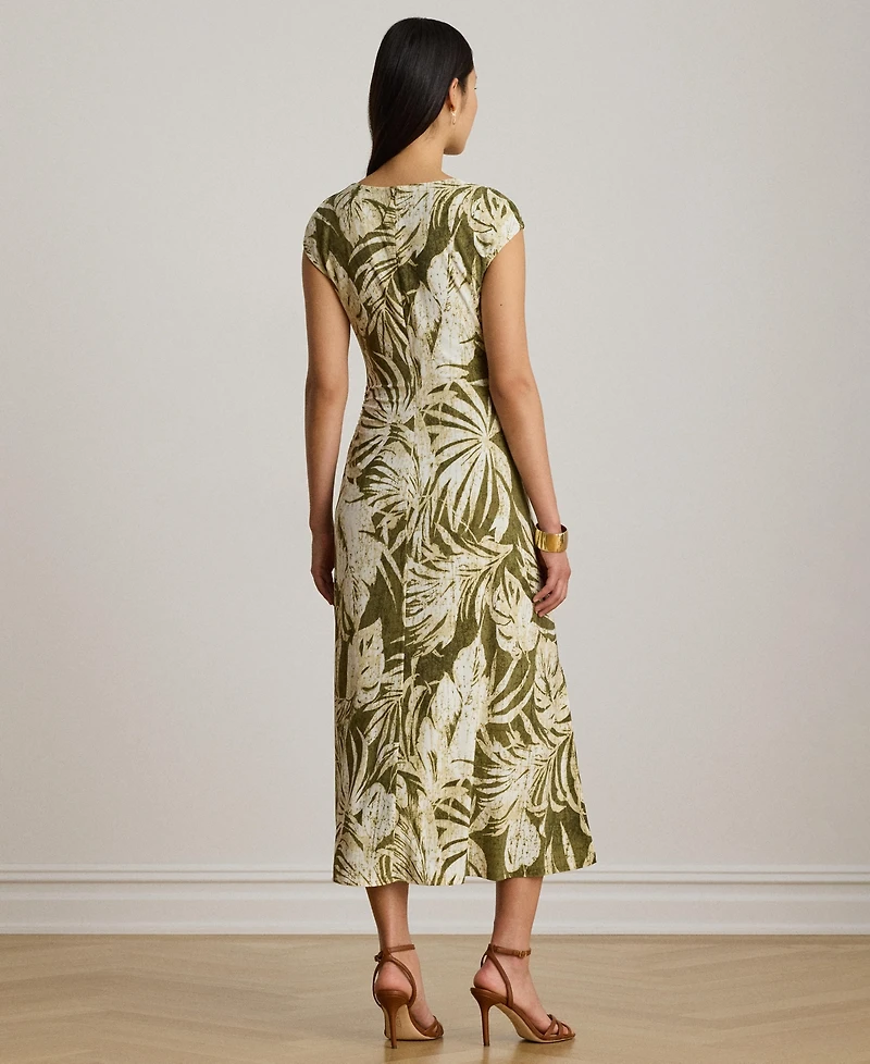 Lauren Ralph Women's Palm-Frond-Print Cowl Neck Midi Dress