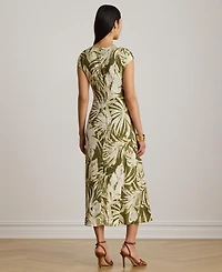 Lauren Ralph Women's Palm-Frond-Print Cowl Neck Midi Dress