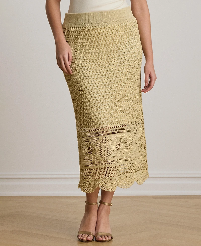 Lauren Ralph Women's Scallop Hem A-Line Midi Pencil Skirt