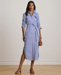 Lauren Ralph Lauren Womens Point Collar Striped Broadcloth Shirt Dress