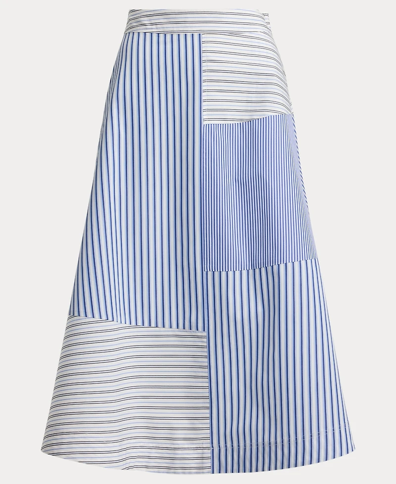 Lauren Ralph Women's Patchwork Striped Broadcloth Midi A-Line Skirt